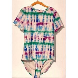 DSG Girls Short Sleeve One Piece Swimsuit Tide Dye Multi UV Protection Size L